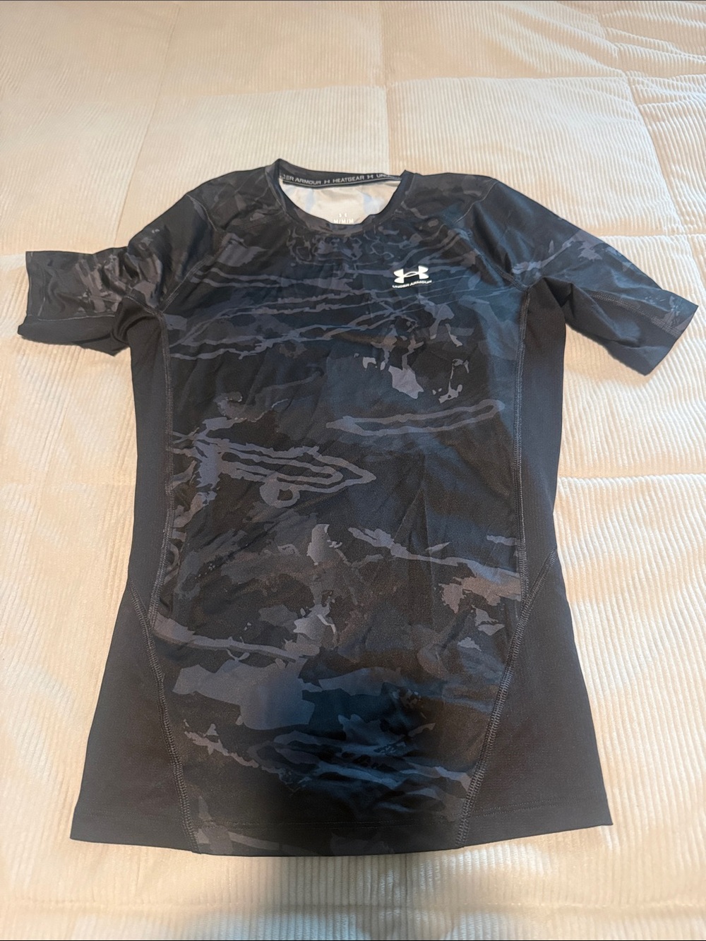 Under Armour Black and Dark Gray Camo Short Sleeve Compression Top